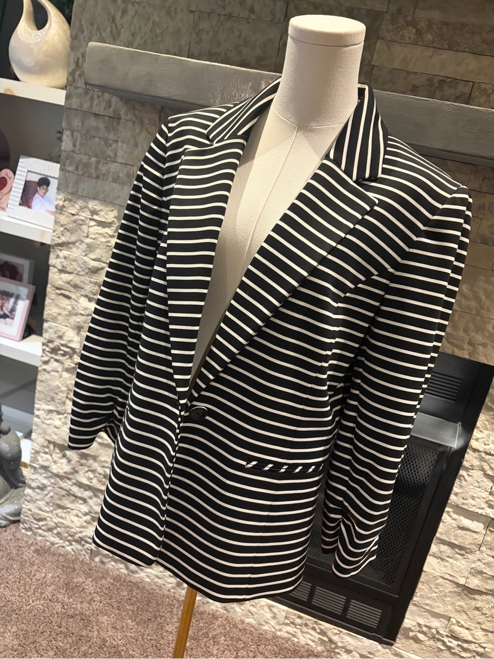 Nine West Black and White Striped Blazer Jacket
